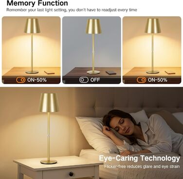 LED-лампа настільна бездротова OUTON (2 шт.) з регулюванням яскравості, 3 режими кольору, USB-C зарядка, IP54, 30 годин роботи – для дому та вулиці, чорний/золотий