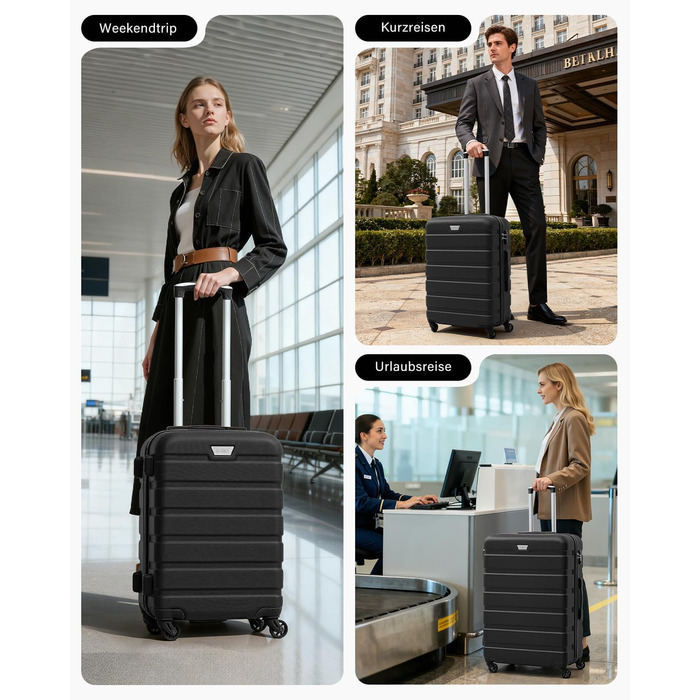 Набір валіз COOLIFE 2 шт. для подорожей на двох, PC+ABS, жорсткий корпус, легкі та міцні, обертові колеса 360°, блискавка YKK, TSA замок, чорний, L + XL