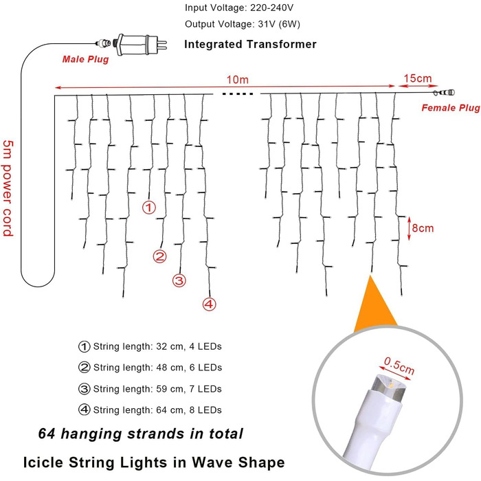 Ліхтарі Hopelit Frost Rain String 10м 400LED теплі білі з таймером і пам'яттю для приміщення/вулиці