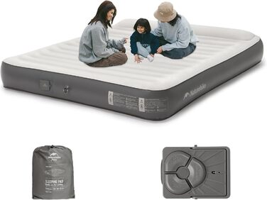 Надувний матрац Naturehike 2 особи з електричним насосом, 200x150x25 см. Самостійно надувний, преміум-якість, для кемпінгу та дому. Колір: коричневий та сірий (з подушками)