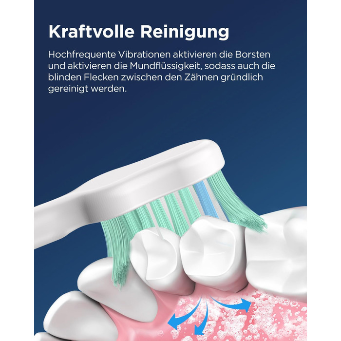 Електрична звукова зубна щітка для дорослих та дітей, 5 режимів чищення, 3 рівні інтенсивності, таймер, 8 насадок, кейс для подорожей, біла (1 шт.)