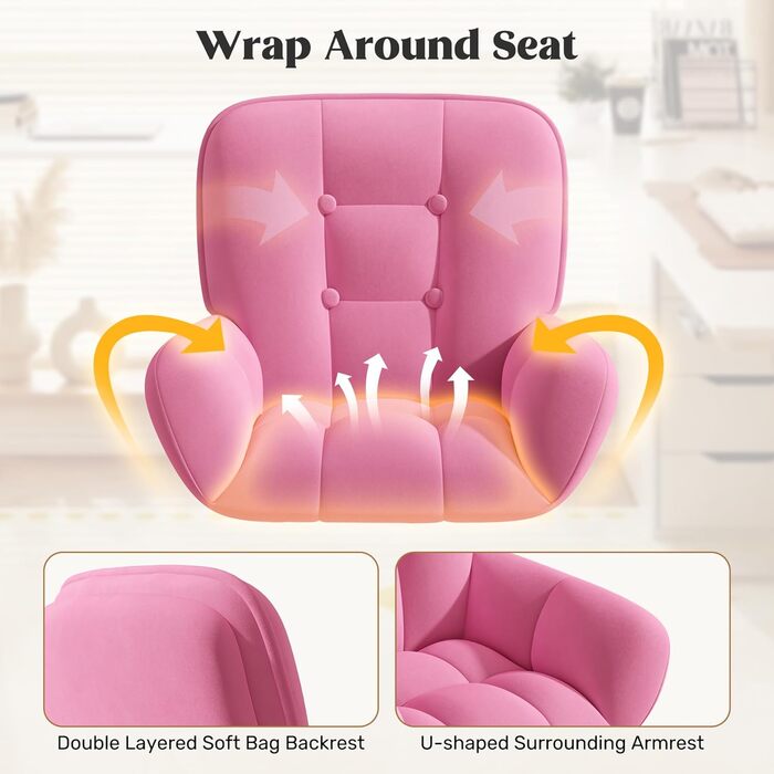 Ергономічне крісло 2-в-1 для дому та офісу, обшите велюром, поворотне на 360°, регульоване по висоті (без подушки, червоне)