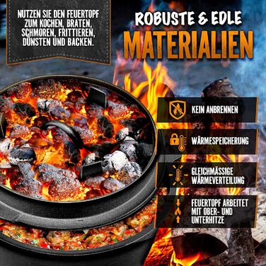 Набір голландської печі з рецептами | вже обпалений - попередньо оброблений | Голландська піч з чавуну | жаровня з підйомником кришки та ручками (каструля без ніжок, 4,2 літри / 4,5 QT) Каструля без ніжок 4,2 літри / 4,5 QT