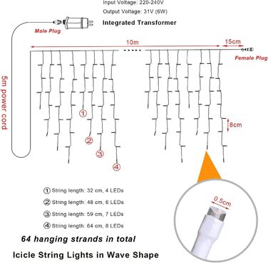 Ліхтарі Hopelit Frost Rain String 10м 400LED теплі білі з таймером і пам'яттю для приміщення/вулиці