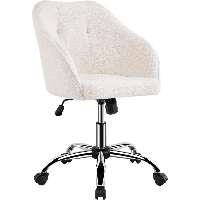 Крісло Yaheetech для дому та офісу: пуф для макіяжу, регульоване по висоті, поворотне, оксамитове, для робочого кабінету, спальні, дихаюче, на коліщатках, до 136 кг, слонова кістка