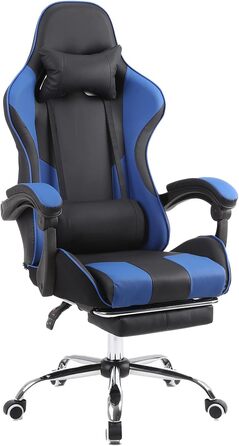 Офісне крісло Panana Gaming Chair Ергономічне з регульованою поперековою подушкою, подушкою, штучною шкірою, м'яким підлокітником Стілець Стілець (синій)