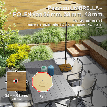 Підставка для парасольки, мобільна база для сонцезахисного парасольки, з імітацією дерева, колісна база для садової парасольки, метал, бетон, світло-коричнева