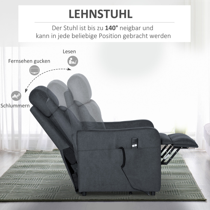 Крісло для телевізора HOMCOM Recliner з функцією відкидання та допоміжним засобом для стоянки, поліестерова тканина, сталь, сірий, 71 x 94 x 104 см для зручного сидіння