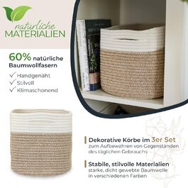Набір кошиків для зберігання HMF, 3 шт., з прихованими ручками, бавовна, 37,5 x 25 x 22,5 см, пісочний колір
