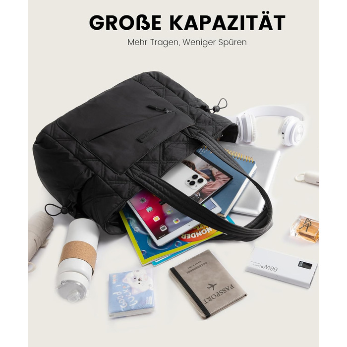 LOVEVOOK Сумка-шоппер для жінок, велика, робоча сумка, торбинка-шоппер, сумка для ноутбука 15,6/17,3 дюйма, сумка для навчання, офісна сумка, сумка для роботи, універсальна чорна сумка LOVEVOOK