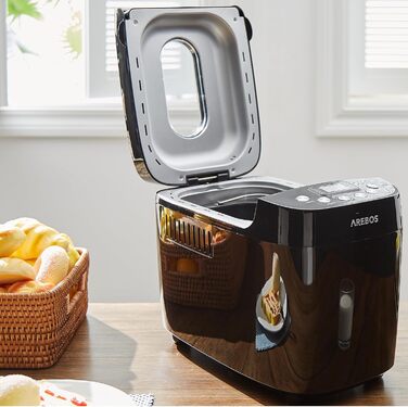 Хлібопечка Arebos 1500г | 15 програм | Таймер | LCD дисплей | 850 Вт | Чорний