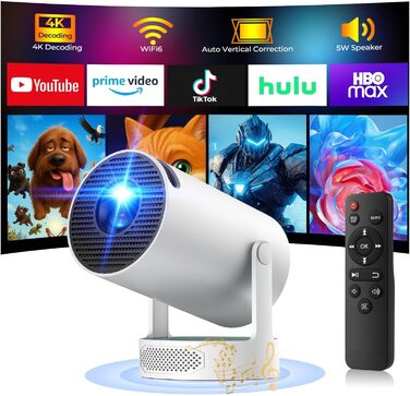 Портативний проєктор PR08A: 4K Smart Beamer з Wi-Fi 6, Bluetooth 5.4, динаміком 5W та Keystone 270° (Android 11, HDMI, TV Stick, Laptop)