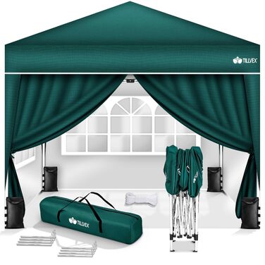 Павільйон Tillvex водовідштовхувальний з набором з 4 мішків з піском | Pop-Up павільйон, стабільний та регульований по висоті | Садовий намет з UV захистом 50+ | Намет для вечірок з сумкою для саду (антрацит) (3x3м з 4 боковими частинами, 3 x 3 м – зелени