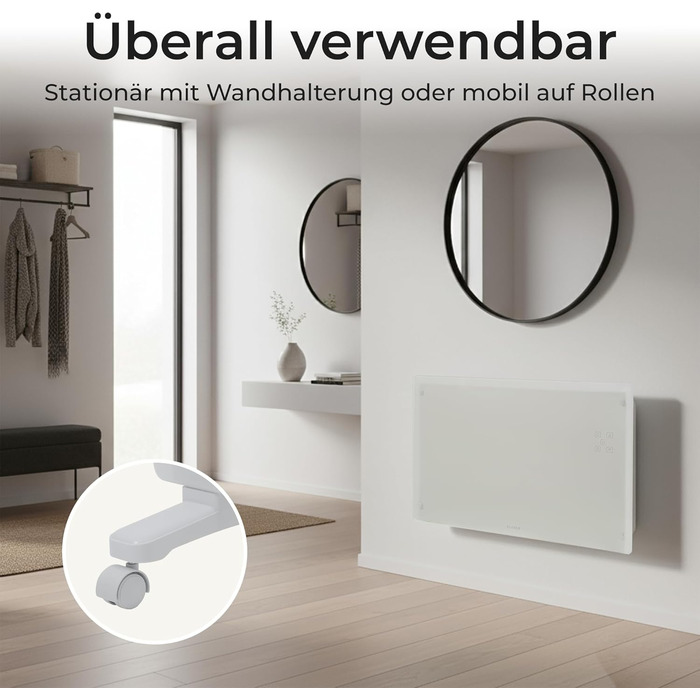 Конвектор електричний KLAMER Konvektor Pro 2500W з Wi-Fi, керуванням через додаток та таймером, режими ECO та Frostschutz, LED-дисплей, захист від перегріву, для дому та спальні, білий, настінний/підлоговий