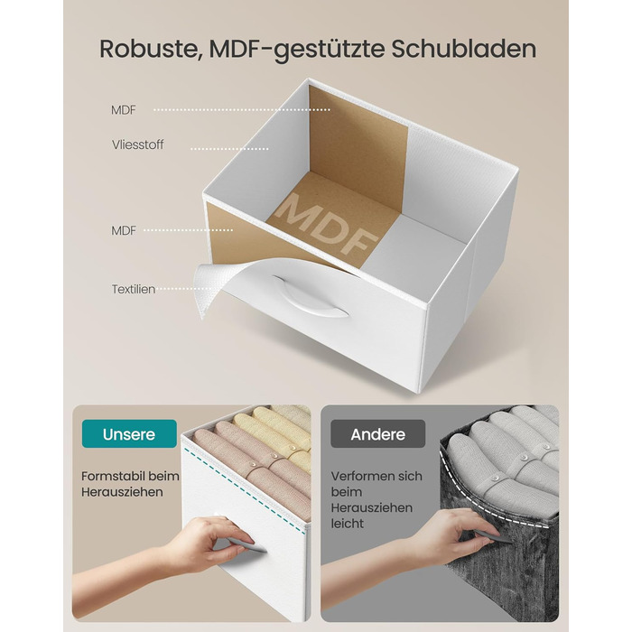 SONGMICS Комод з 8 висувними ящиками, шафа для зберігання, сталь, MDF, фліс, для спальні, прихожей, вітальні, вінтажний коричневий-чорний, LGS124BH04 (8 ящиків, хмарно-білий + сніжно-білий)