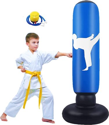 Боксерська груша FOYOCER, дитячі надувні боксерські груші для миттєвого відскоку, для занять карате, тхеквондо, ММА, мішки з піском для малюків, 61 (синій)