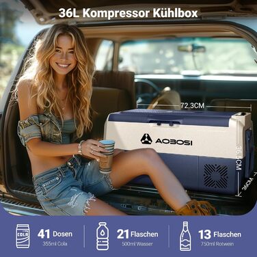 Кühlbox AAOBOSI Kompressor 60L з WiFi керуванням, 12/24/240V, -20°C до 20°C. Двозонна холодильна сумка для авто, вантажівки, човна, кемпінгу.