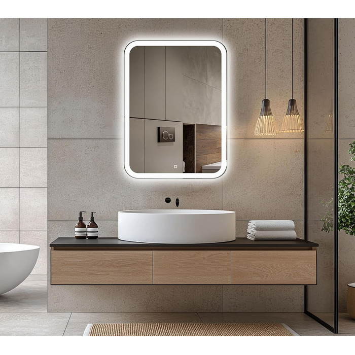 Дзеркало для ванної кімнати Venti 50x70 см з підсвічуванням та сенсорним вимикачем, LED дзеркало для ванної кімнати