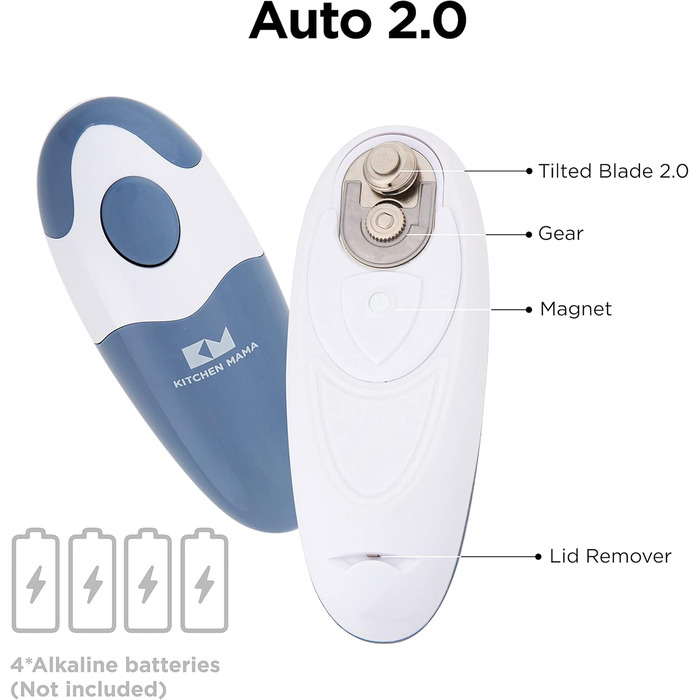 Електричний відкривач банок Kitchen Mama 2.0: автоматичний, бездротовий, з гладкою кромкою, харчовий, Blaugrau