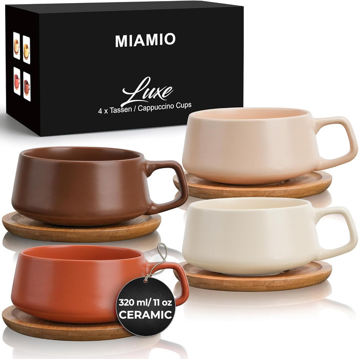 Чашки для кави/капучино 4х320 мл з блюдцем, керамограніт, колекція Luxe (бежевий)