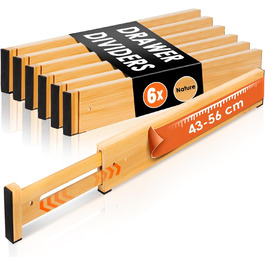 Органайзери для шухляд MUUKAIII: набір 6 шт. з бамбука, регульовані (43-56 см), для кухні та шафи - білий (натуральний)