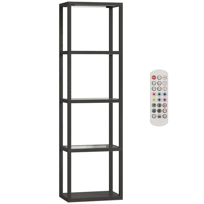 Стійка лампа HOMCOM з RGB підсвічуванням та скляними полицями, 4-рівнева LED-стійка лампа з пультом дистанційного керування, синхронізація з музикою, чорного кольору