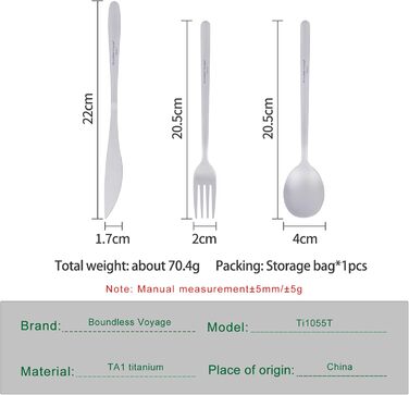 Набір столових приборів iBasingo Titan для кемпінгу: ложка, виделка, ніж, палочки для їжі. Металевий набір посуду для подорожей та повсякденного використання. Ti1056T