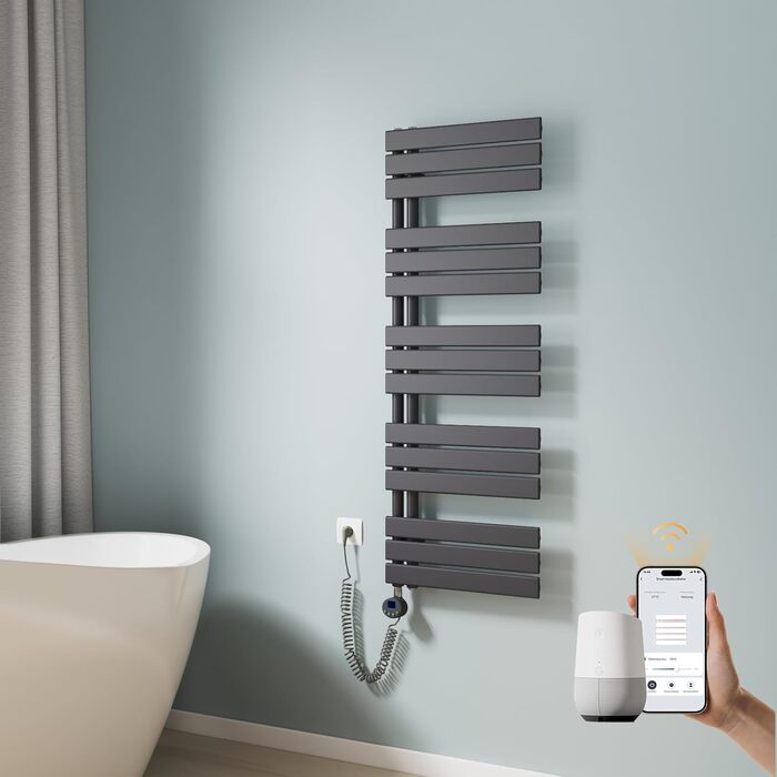 Електричний рушникосушар EMKE з термостатом, Wi-Fi, 600W (1320x500 мм, антрацит)