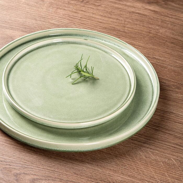 Сервіз GBHOME 12 шт. з реактивною глазур'ю: тарілки та миски, чорно-оливковий, стійкий до сколів, для посудомийної машини та мікрохвильовки