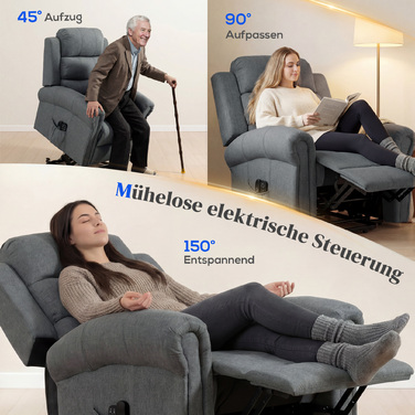 Крісло-масажер з підйомним механізмом, крісло для відпочинку, з функцією вібрації, регульоване нахилом, з текстурою льону, сірого кольору