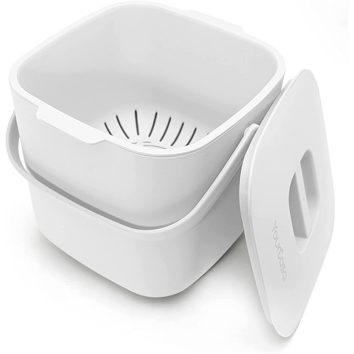 Відро для компосту YourCasa - 7 л-для побутових органічних відходів на кухні - можна мити в посудомийній машині-не має запаху-знімна внутрішня вставка-органічний сміттєвий бак з кришкою кухонний контейнер для органічних відходів (білий)