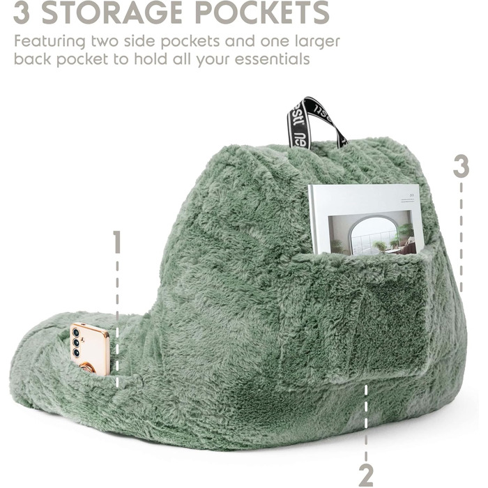 Подушка для читання Nestl Pelz, стильна спинка для сидіння в ліжку, штучне хутро, подушка-стілець з підлокітниками, подушка для читання в ліжку, для дорослих та дітей, спинка для відпочинку в ліжку, салатовий колір, стандартний розмір