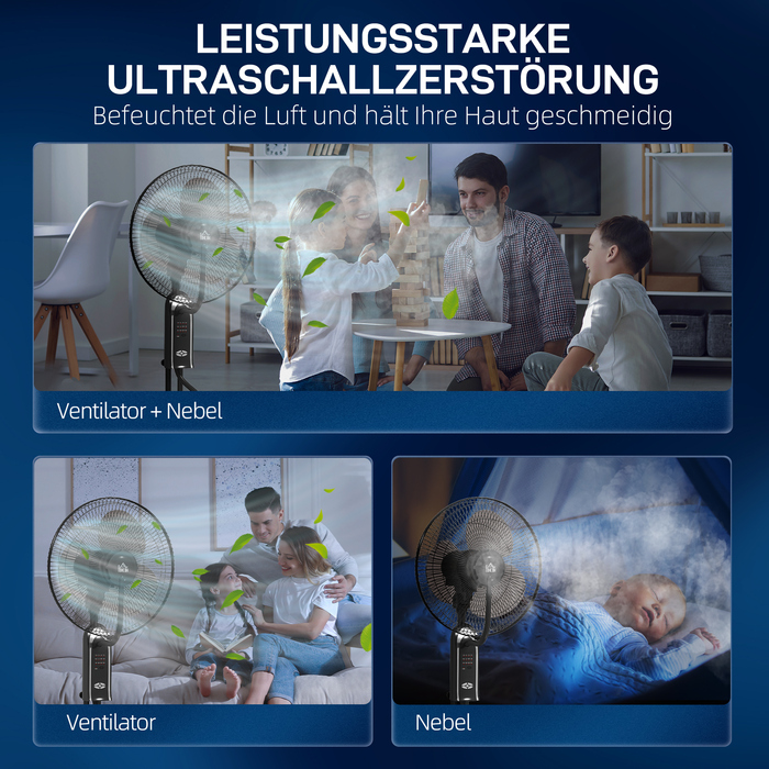 Вентилятор з водяним охолодженням, зволожувач повітря, кут нахилу 10°, коливання 70°, 3 швидкості, потужність 75 Вт, чорний