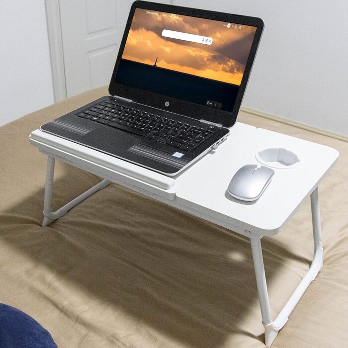 Столик для ноутбука на ліжко/софу з підставкою для чашки, білий. Регульований столик-підставка для ноутбука, ліжко, диван, балкон, тераса