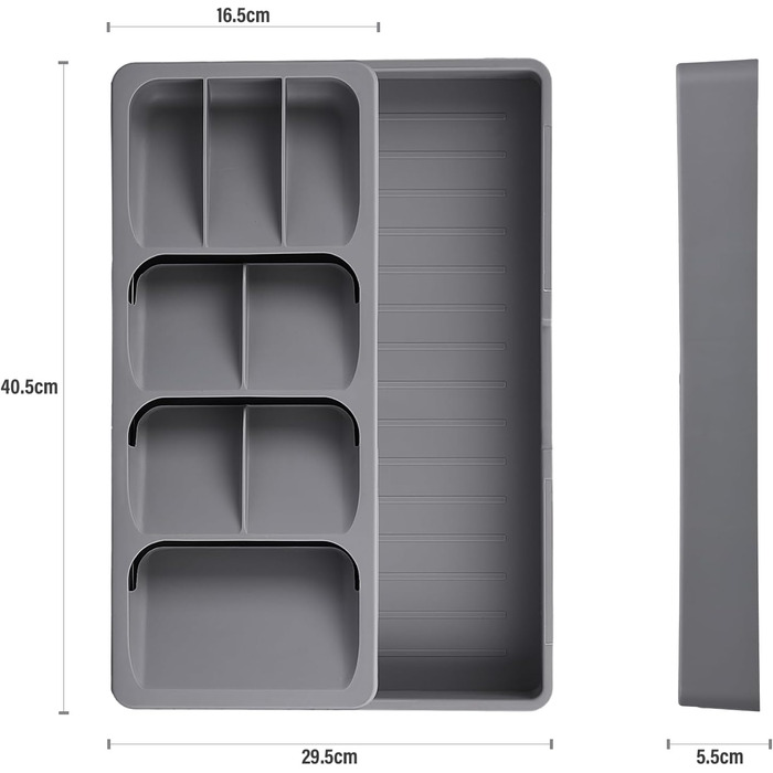 Органайзер для столових приборів Zaleonline, 9 відділень, 16,5-29,5 см x 40 x 5,5 см - сірий