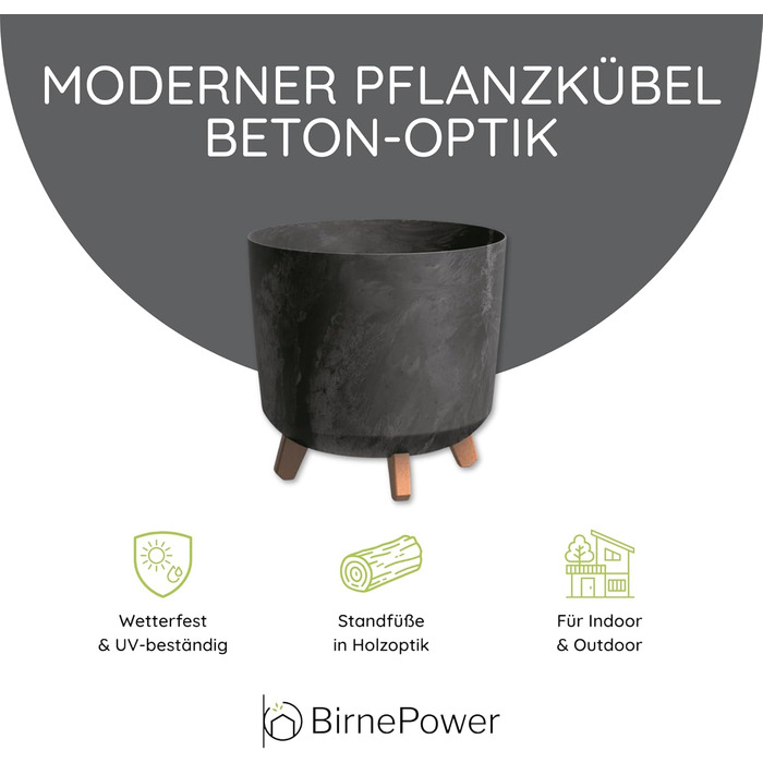 Плантатор BirnePower Gracia Slim 44,5 см – сучасний горщик для квітів з ніжками, бетонної текстури, стійкий до УФ та погодних умов, елегантний кашпо для балкона, саду, інтер'єру – антрацит (висота 28,5 см)