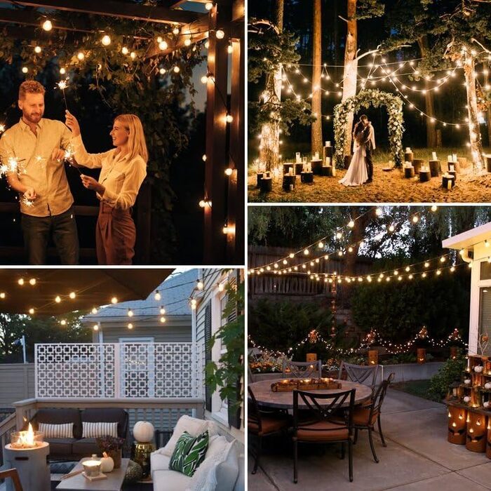 LED гірлянда для вулиці на батарейці з таймером, 9 метрів, 12 лампочок ST64, USB зарядка, 5000mAh, для декорування: сади, тераси, вікна, вечірки, весілля