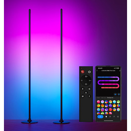LED торшер з пультом та додатком RGBICW, димування, Alexa/Google, синхронізація з музикою, 16 млн кольорів, 68 режимів, стильний торшер для спальні (2 шт)