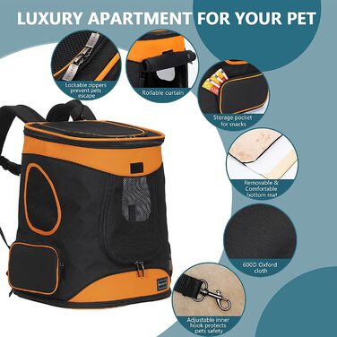 Рюкзак для собак Petsfit, рюкзак для кішок, собак, цуценят, складаний рюкзак для домашніх тварин, зручний для спілкування з домашніми тваринами, з ременем безпеки і застібкою-блискавкою з захистом від відкривання для піших прогулянок і подорожей (чорний п