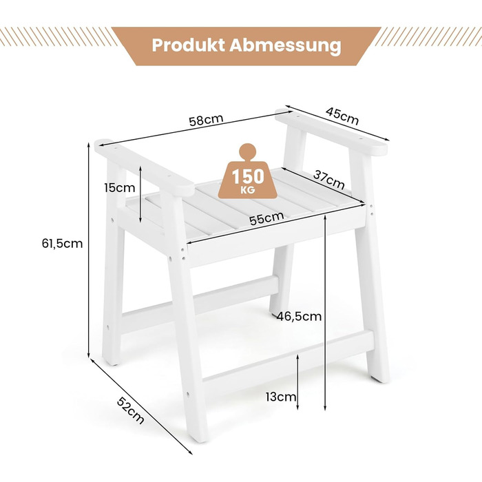 Лавка для душу Costway з полицею, коричнево-біла, 32,5x32,5x43,5 см. Макс. вантажопідйомність: 165 кг