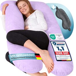 Подушка для вагітних ELONEO NEU для сну на боці, подушка для годування, XXL, фіолетова, знімний чохол, подушка для читання, пральна