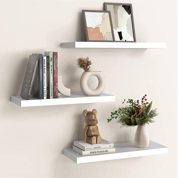 Набір полиць настінних OUDIE білі (3 шт), плаваючі полиці для вітальні, кухні, спальні, офісу, коридору 15x40x1.5 см