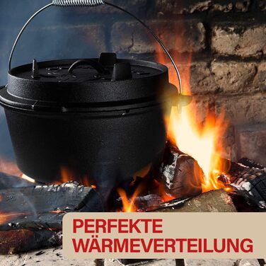 Чавунний казан Dutch Oven BUFFALO BBQ на 7,5 л з кришкою 2в1, сумкою та підйомником для кемпінгу та гриля
