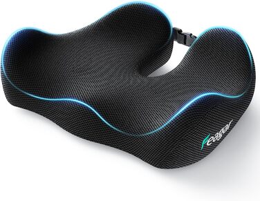 Ортопедична подушка для сидіння Feagar з memory foam - ергономічна подушка для офісного крісла, авто та дому - подушка для куприка, зняття навантаження при тривалому сидінні, неслизька (до 100 кг), чорна