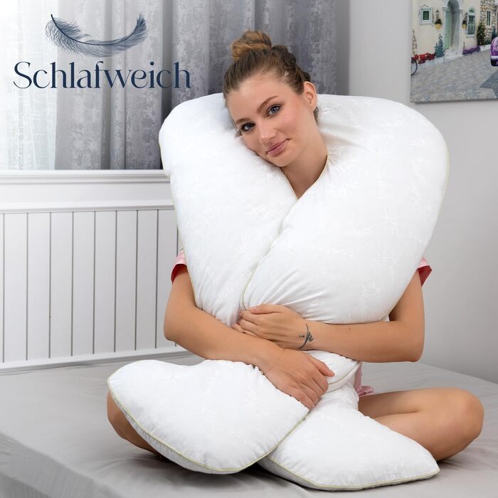 Ортопедична подушка U-подібної форми Schlafweich для сну на боці - подушка для вагітних та годування з бамбука, гіпоалергенна, для підтримки голови, шиї, спини та стегон