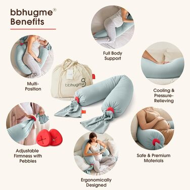 Подушка для вагітних BBhugme® - подушка для вагітних та годування, подушка для підтримки всього тіла - оливковий колір (Евкаліпт)