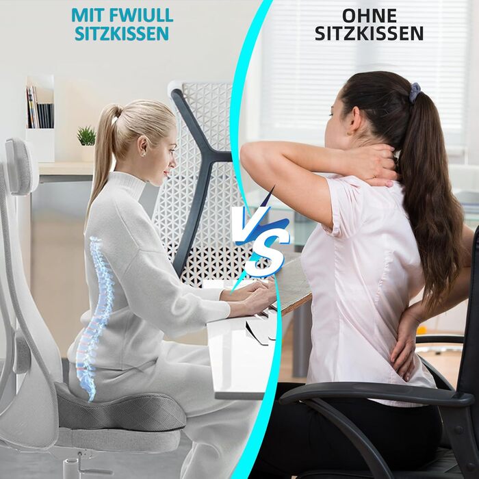 Подушка для сидіння Fwiull з Memory Foam: ергономічна, для автомобіля, дивана, офісу, сірого кольору