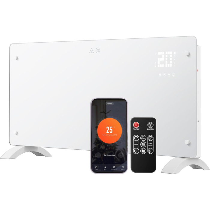 Конвектор DONYER POWER 2500W з Wi-Fi, 24H таймер, дистанційне керування, ультратонкий, настінний/підлоговий, білий