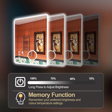 Дзеркало для ванної кімнати S'bagno з підсвічуванням 80x60 см, LED, Bluetooth, 5x збільшення, протитуманне покриття, 3 кольори, регулювання яскравості, пам'ять налаштувань, загартоване скло, IP44, водонепроникність, горизонтальна/вертикальна установка, M66