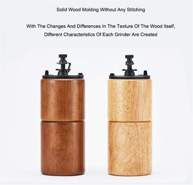 Кавомолка ручна Akirakoki з чавунним жорном, велика ємність, для подорожей та кемпінгу, регульована (коричневе дерево)